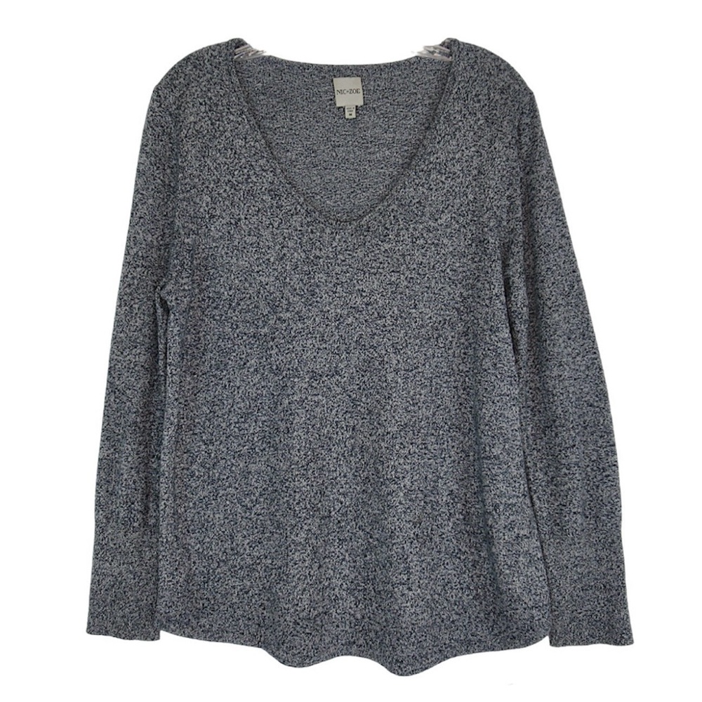 NIC+ZOE Marled V-Neck Casual Long Sleeve Knit Top Tee Women’s Size Medium